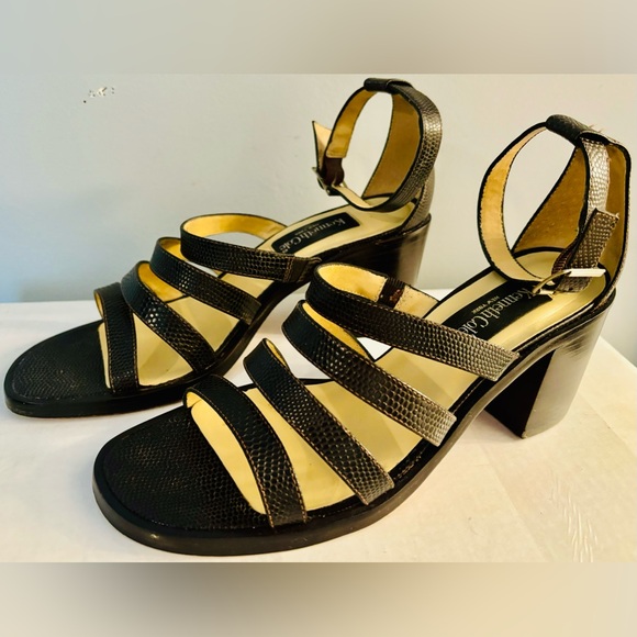KENNETH COLE Brown Lizard Multi-Strap Sandals 2.75” Heels - Picture 1 of 4